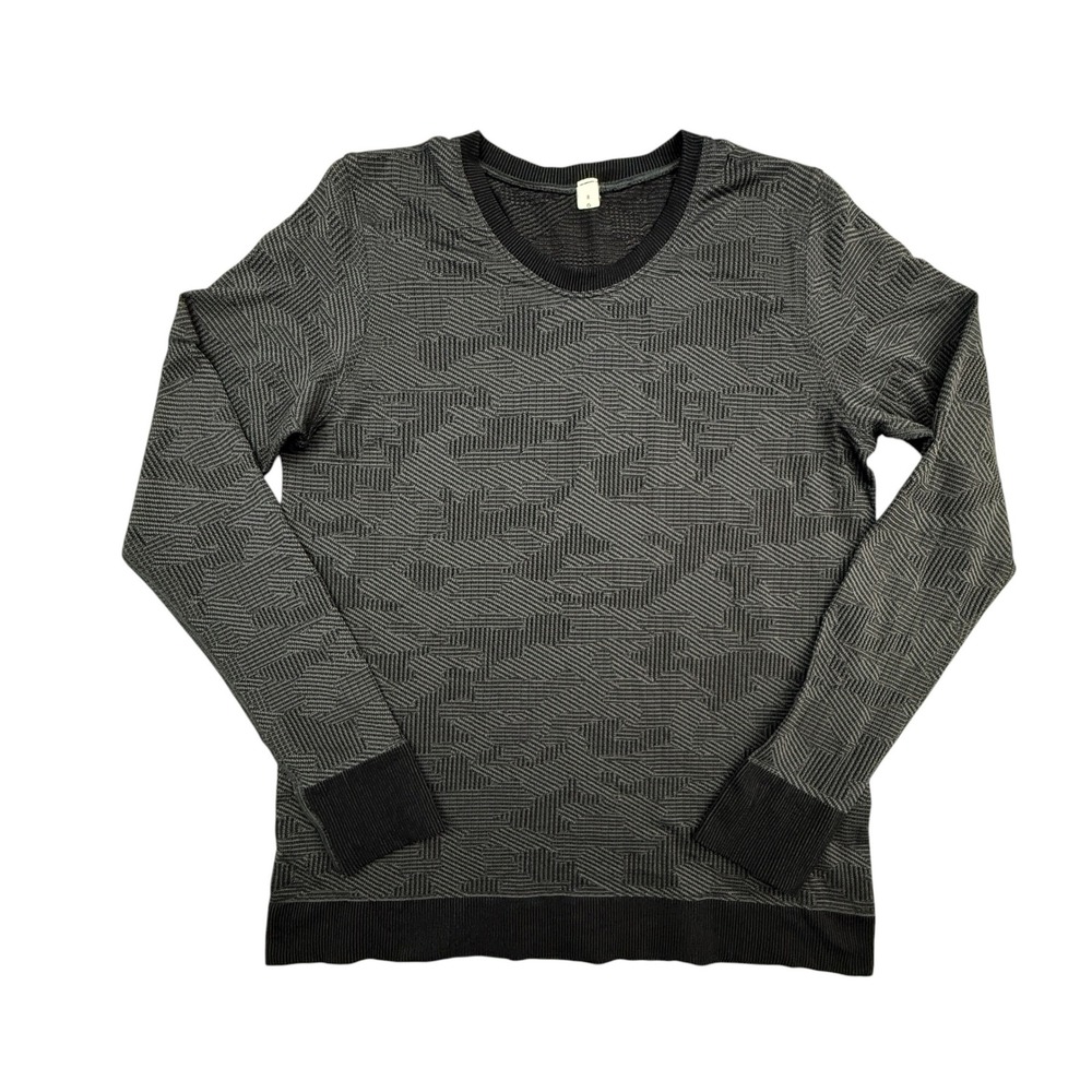 Lululemon Sweater Womens 8 Gray Geometric Knit Long Sleeve Activewear Crewneck